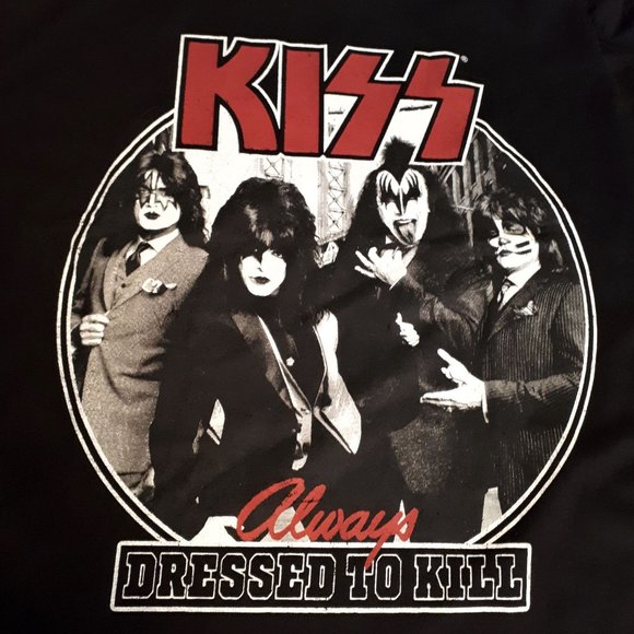 *NEW* KISS Band Black Lace Trim Dress Shirt Always Dressed To Kill Size Small - Picture 2 of 3